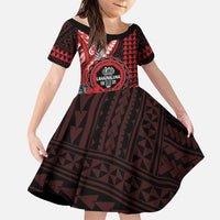 Personalized Hawaii Lahainaluna High School Family Matching Long Sleeve Bodycon Dress and Hawaiian Shirt Tribal Tattoo With Hibiscus Flowers LT05 Daughter's Dress Red - Polynesian Pride