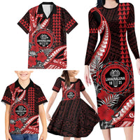Personalized Hawaii Lahainaluna High School Family Matching Long Sleeve Bodycon Dress and Hawaiian Shirt Tribal Tattoo With Hibiscus Flowers LT05 - Polynesian Pride
