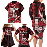 Personalized Hawaii Lahainaluna High School Family Matching Long Sleeve Bodycon Dress and Hawaiian Shirt Tribal Tattoo With Hibiscus Flowers LT05 - Polynesian Pride