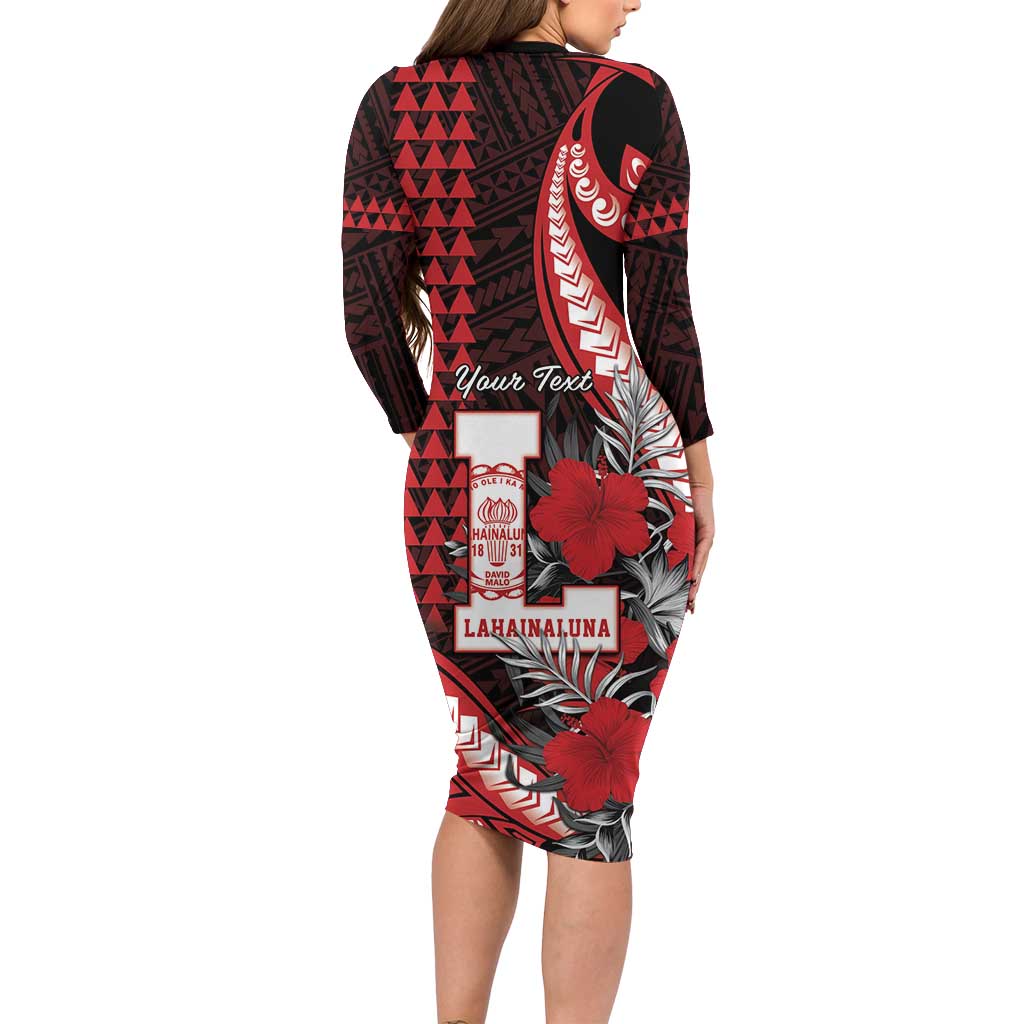Personalized Hawaii Lahainaluna High School Family Matching Long Sleeve Bodycon Dress and Hawaiian Shirt Tribal Tattoo With Hibiscus Flowers LT05 - Polynesian Pride