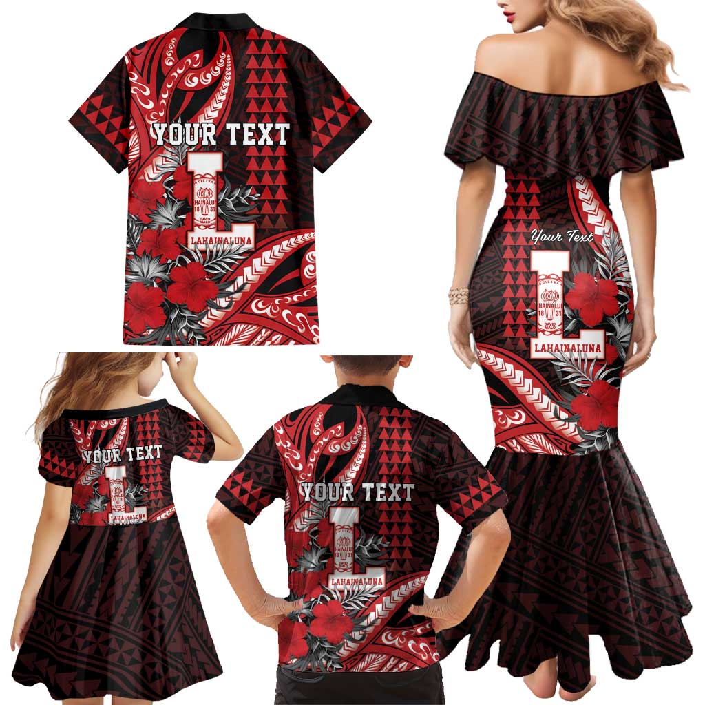 Personalized Hawaii Lahainaluna High School Family Matching Mermaid Dress and Hawaiian Shirt Tribal Tattoo With Hibiscus Flowers LT05 - Polynesian Pride
