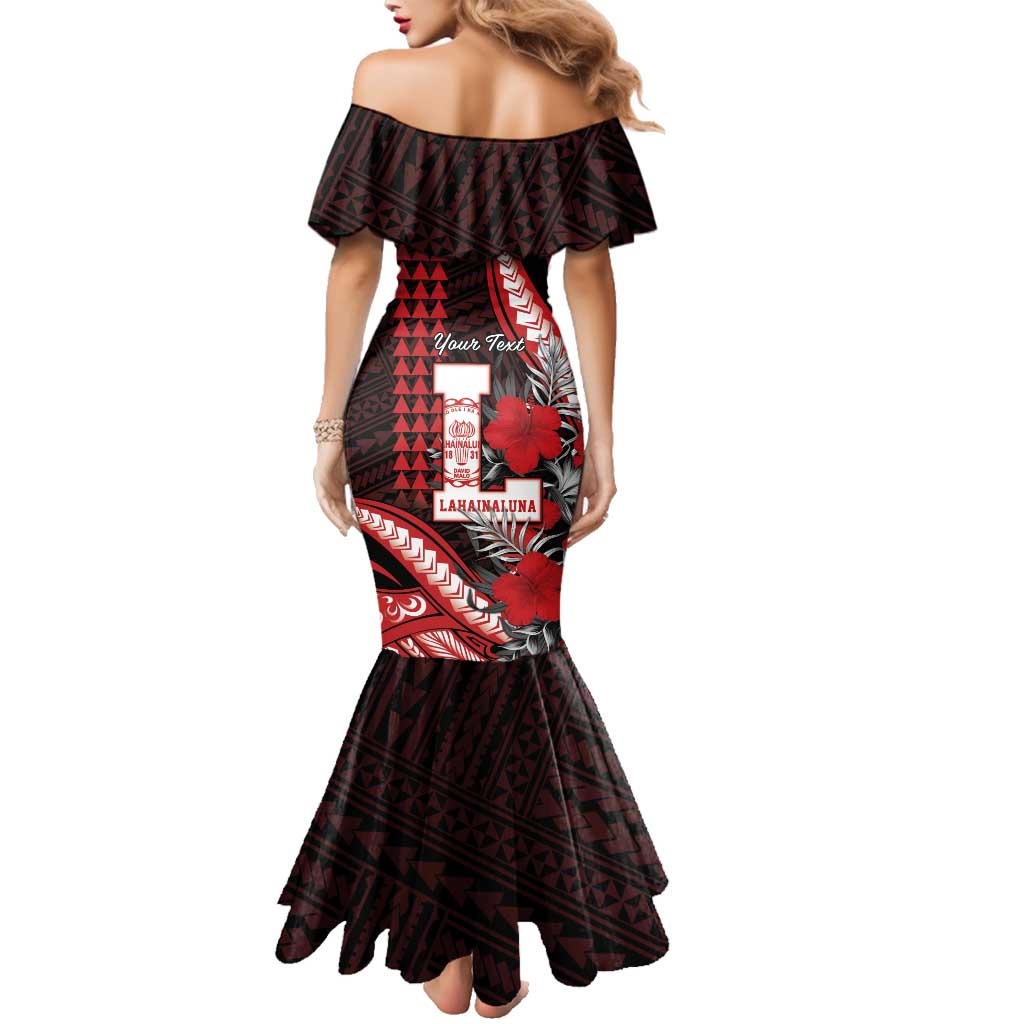 Personalized Hawaii Lahainaluna High School Family Matching Mermaid Dress and Hawaiian Shirt Tribal Tattoo With Hibiscus Flowers LT05 - Polynesian Pride