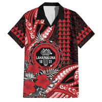 Personalized Hawaii Lahainaluna High School Family Matching Short Sleeve Bodycon Dress and Hawaiian Shirt Tribal Tattoo With Hibiscus Flowers LT05 Dad's Shirt - Short Sleeve Red - Polynesian Pride
