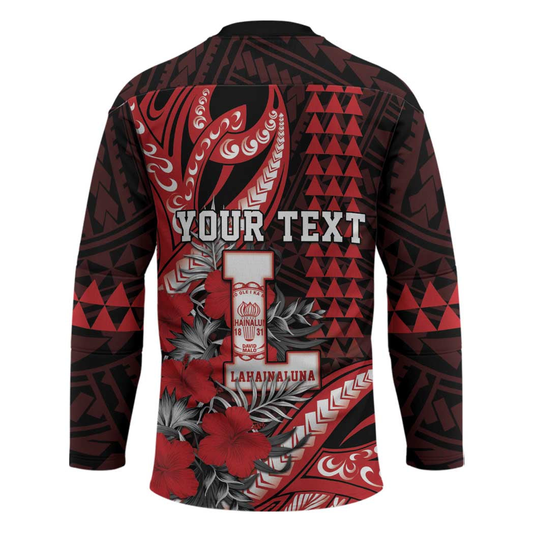 Personalized Hawaii Lahainaluna High School Hockey Jersey Tribal Tattoo With Hibiscus Flowers