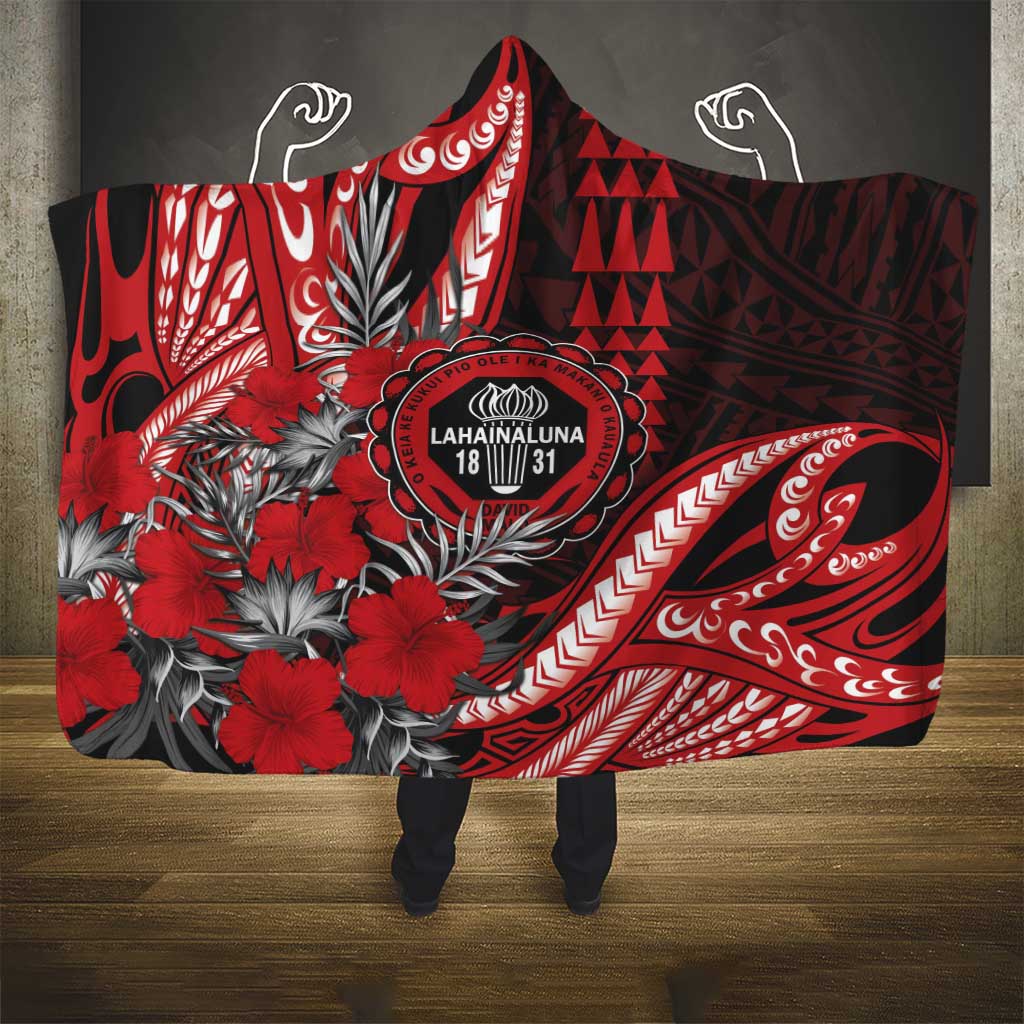 Hawaii Lahainaluna High School Hooded Blanket Tribal Tattoo With Hibiscus Flowers