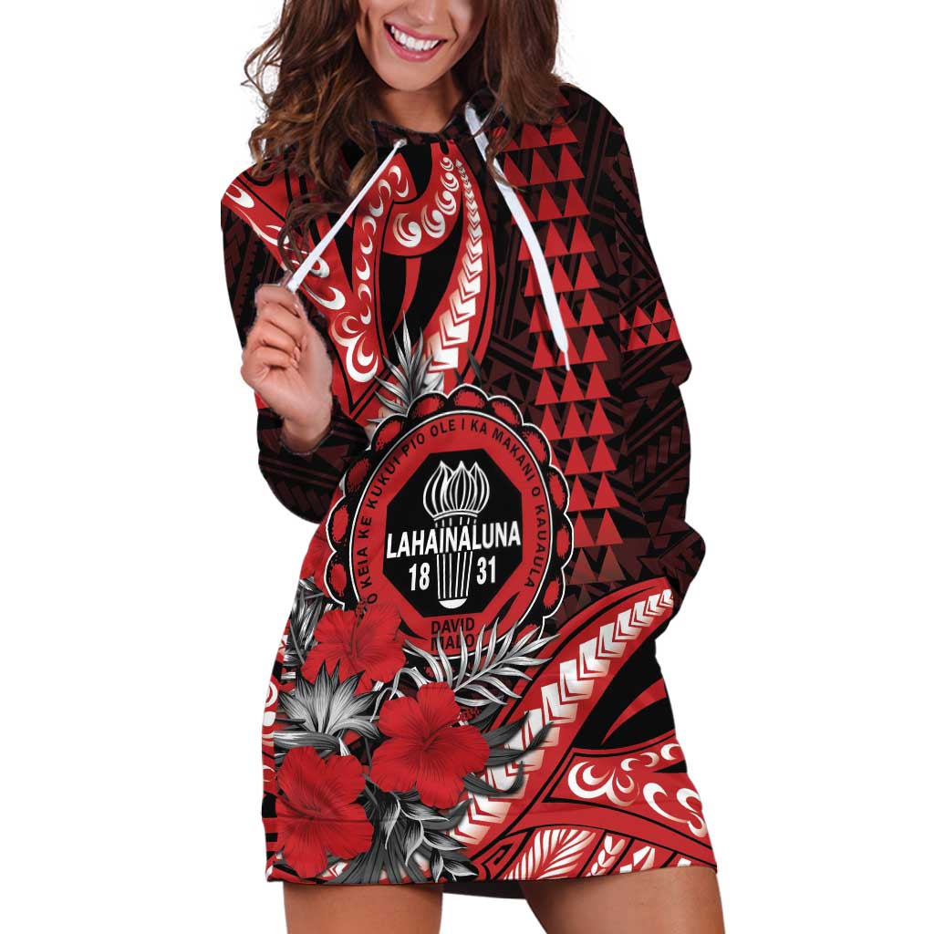 Personalized Hawaii Lahainaluna High School Hoodie Dress Tribal Tattoo With Hibiscus Flowers LT05 Red - Polynesian Pride