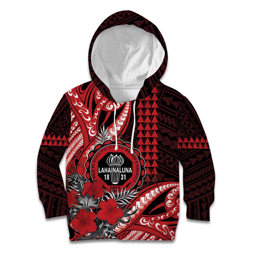 Personalized Hawaii Lahainaluna High School Kid Hoodie Tribal Tattoo With Hibiscus Flowers LT05 Hoodie Red - Polynesian Pride