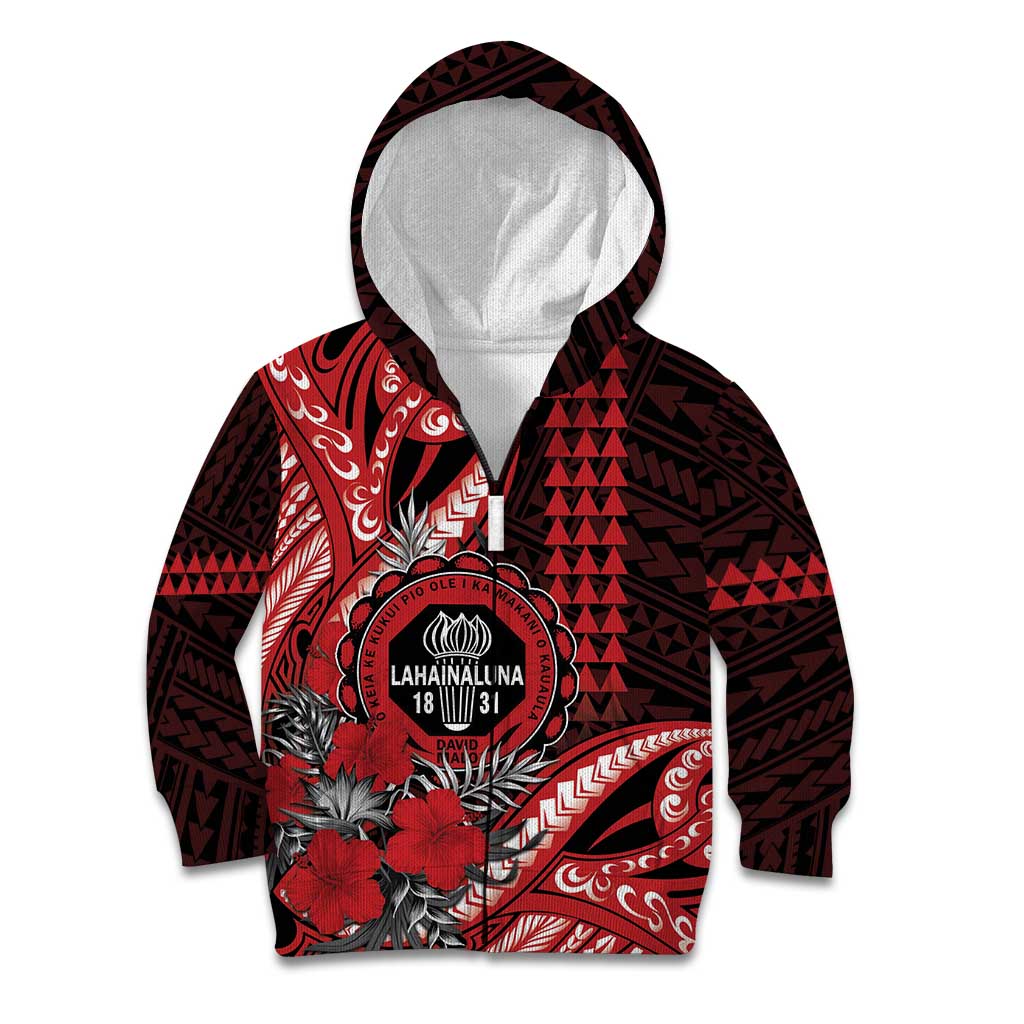 Personalized Hawaii Lahainaluna High School Kid Hoodie Tribal Tattoo With Hibiscus Flowers LT05 Zip Hoodie Red - Polynesian Pride