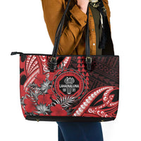 Hawaii Lahainaluna High School Leather Tote Bag Tribal Tattoo With Hibiscus Flowers