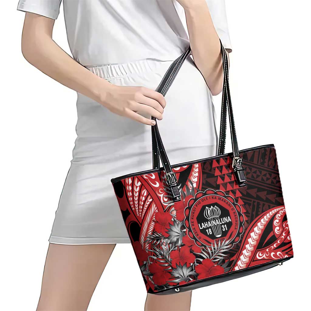 Hawaii Lahainaluna High School Leather Tote Bag Tribal Tattoo With Hibiscus Flowers