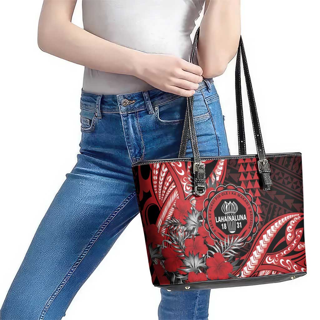 Hawaii Lahainaluna High School Leather Tote Bag Tribal Tattoo With Hibiscus Flowers