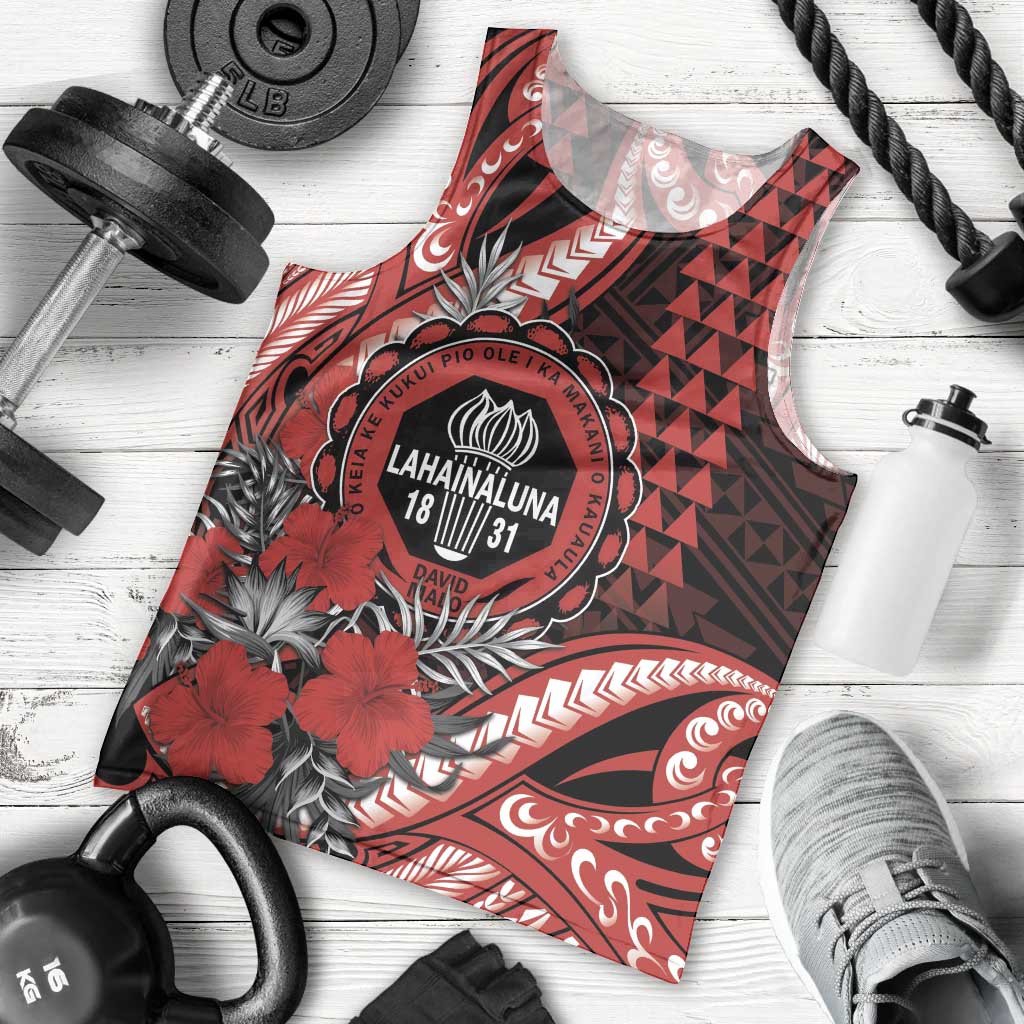 Personalized Hawaii Lahainaluna High School Men Tank Top Tribal Tattoo With Hibiscus Flowers