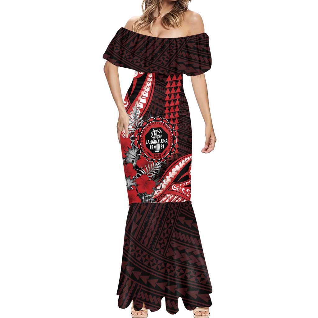 Personalized Hawaii Lahainaluna High School Mermaid Dress Tribal Tattoo With Hibiscus Flowers