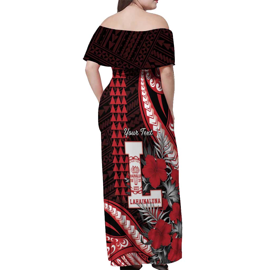 Personalized Hawaii Lahainaluna High School Off Shoulder Maxi Dress Tribal Tattoo With Hibiscus Flowers