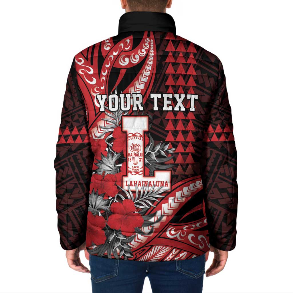 Personalized Hawaii Lahainaluna High School Padded Jacket Tribal Tattoo With Hibiscus Flowers