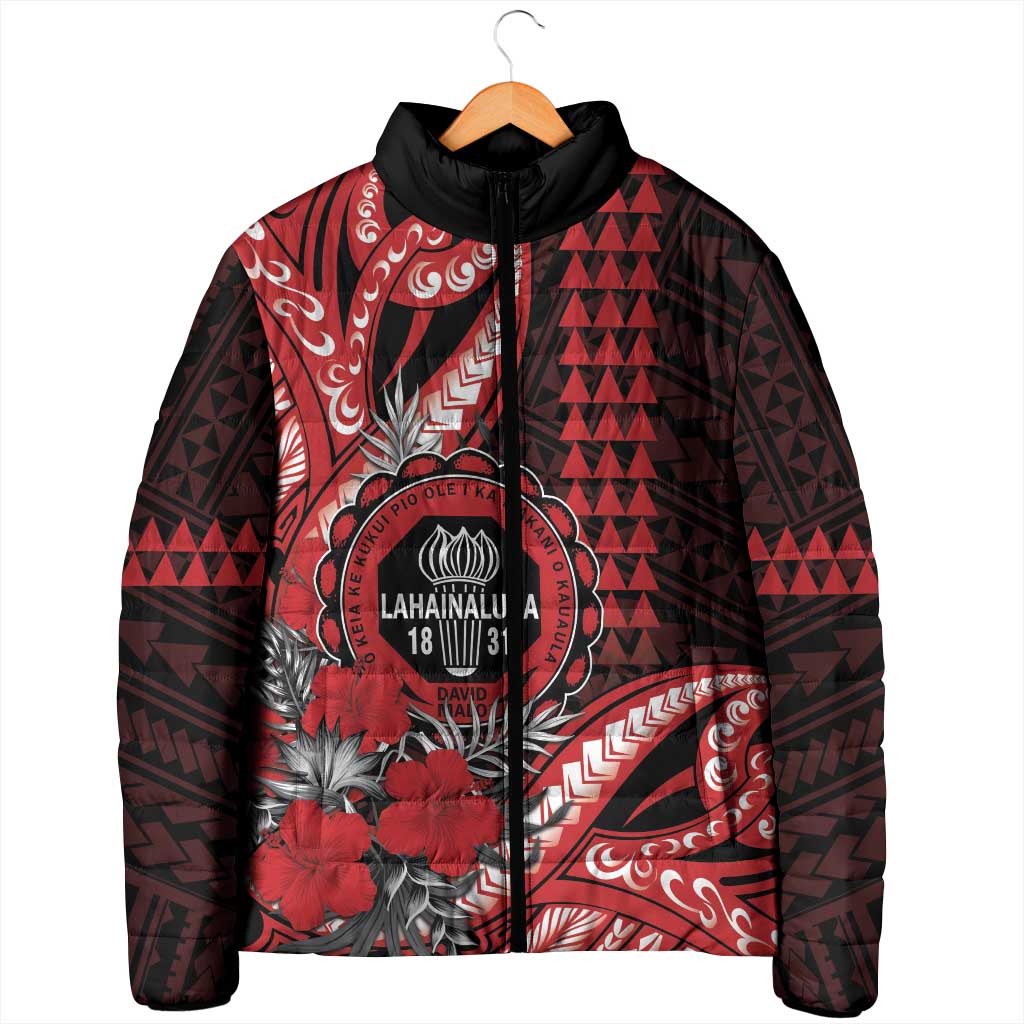Personalized Hawaii Lahainaluna High School Padded Jacket Tribal Tattoo With Hibiscus Flowers