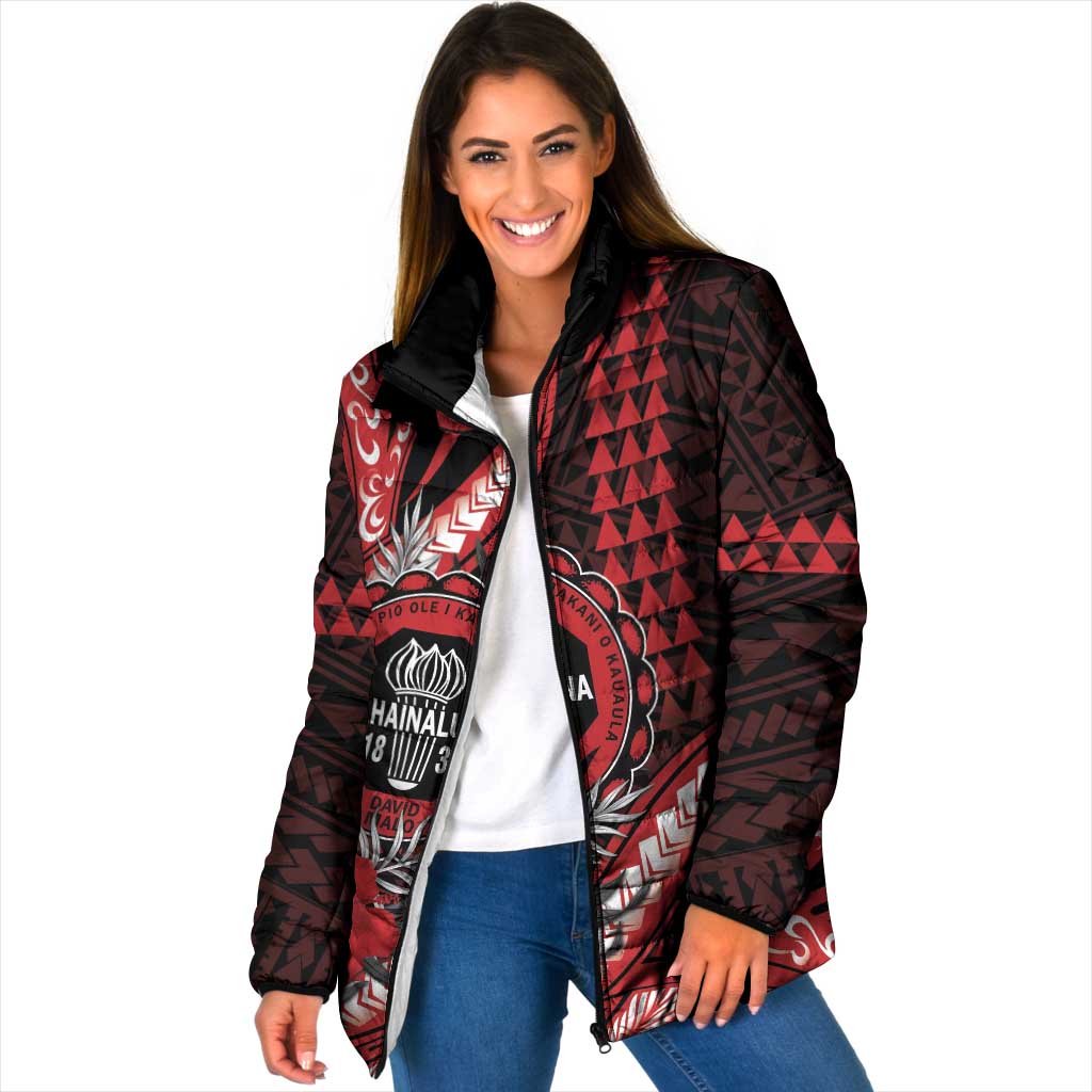 Personalized Hawaii Lahainaluna High School Padded Jacket Tribal Tattoo With Hibiscus Flowers