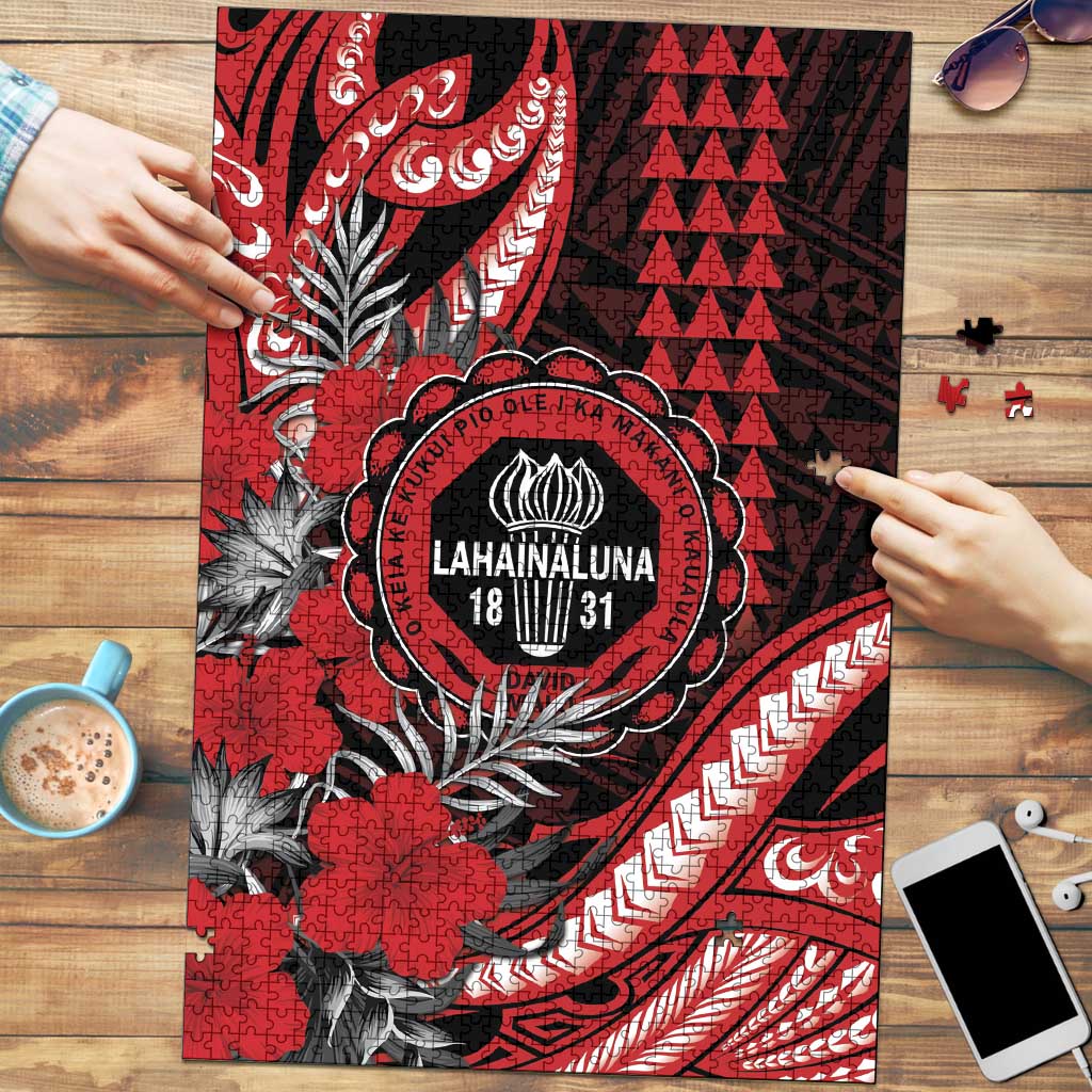 Hawaii Lahainaluna High School Puzzle Tribal Tattoo With Hibiscus Flowers