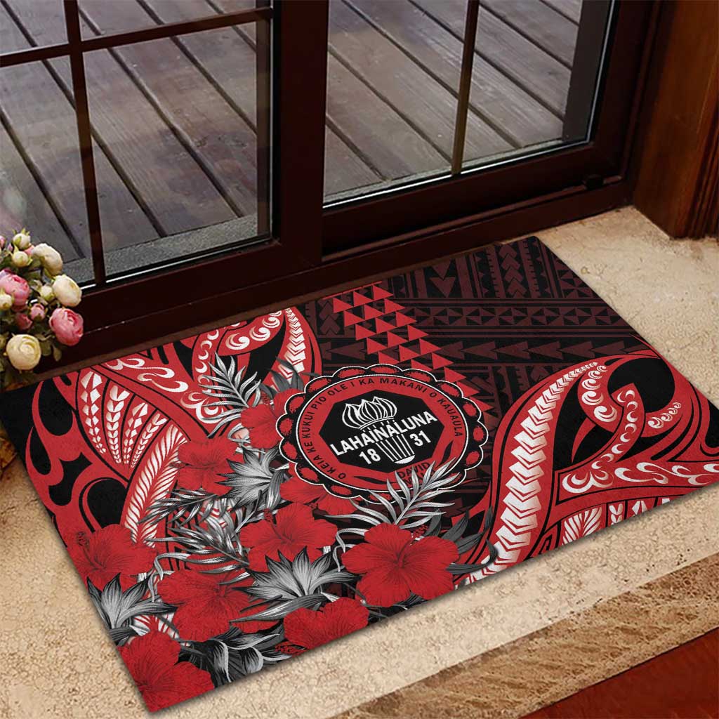 Hawaii Lahainaluna High School Rubber Doormat Tribal Tattoo With Hibiscus Flowers
