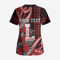 Personalized Hawaii Lahainaluna High School Scrub Top Tribal Tattoo With Hibiscus Flowers