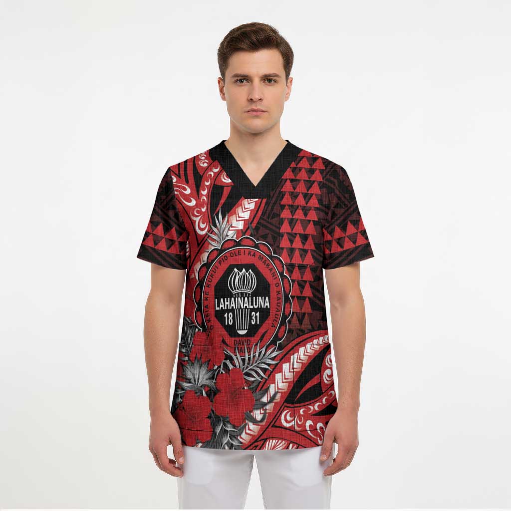Personalized Hawaii Lahainaluna High School Scrub Top Tribal Tattoo With Hibiscus Flowers