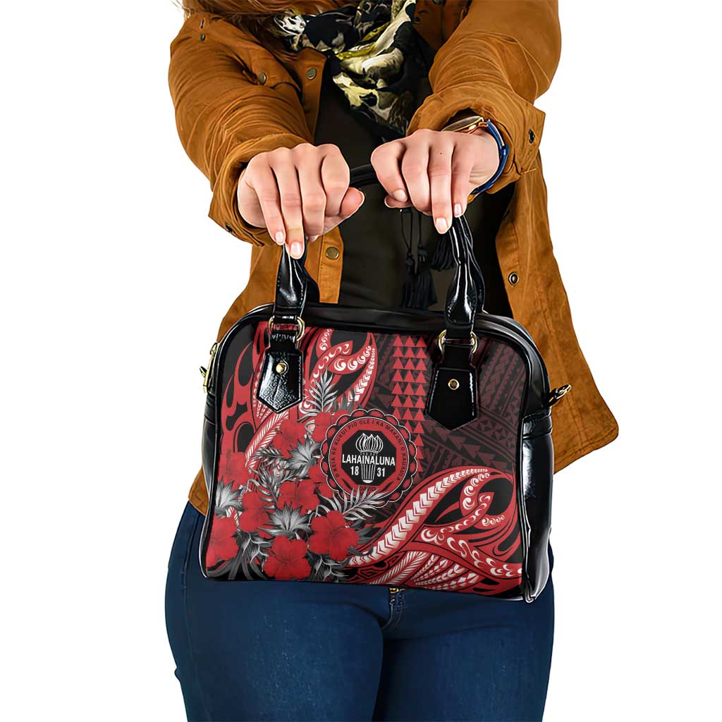 Hawaii Lahainaluna High School Shoulder Handbag Tribal Tattoo With Hibiscus Flowers