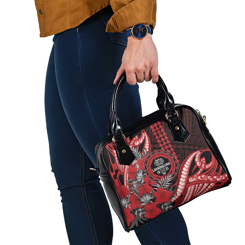 Hawaii Lahainaluna High School Shoulder Handbag Tribal Tattoo With Hibiscus Flowers