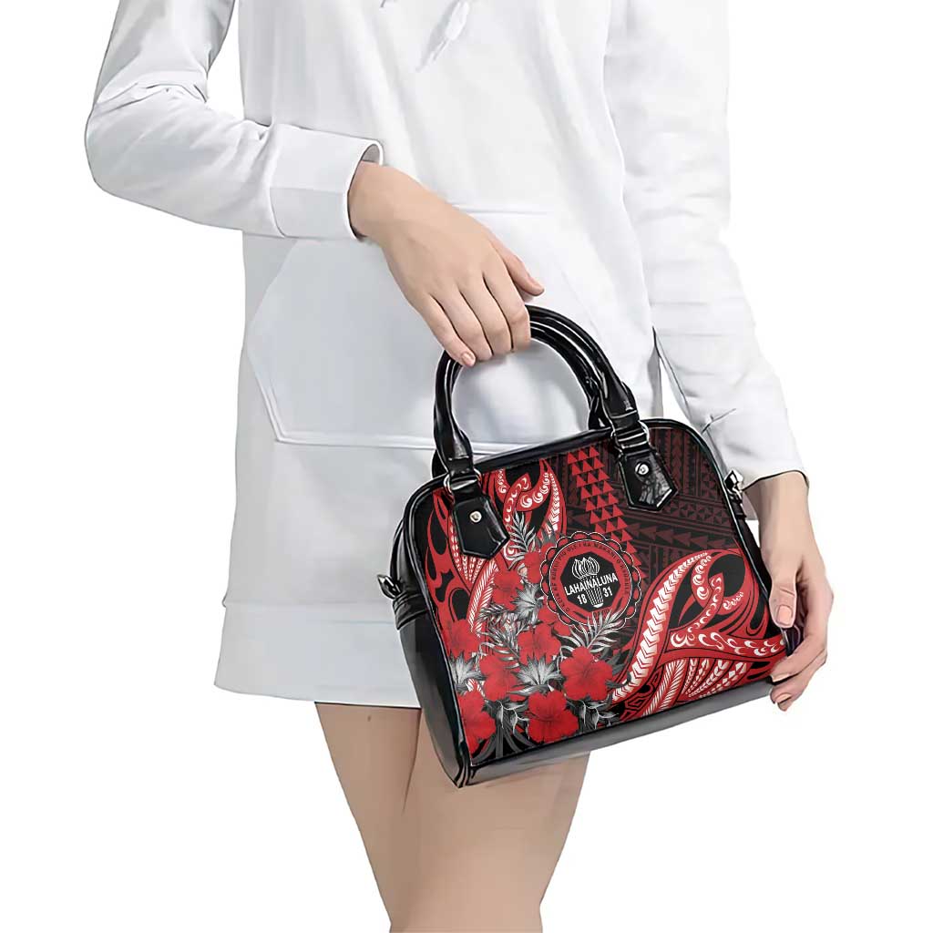Hawaii Lahainaluna High School Shoulder Handbag Tribal Tattoo With Hibiscus Flowers