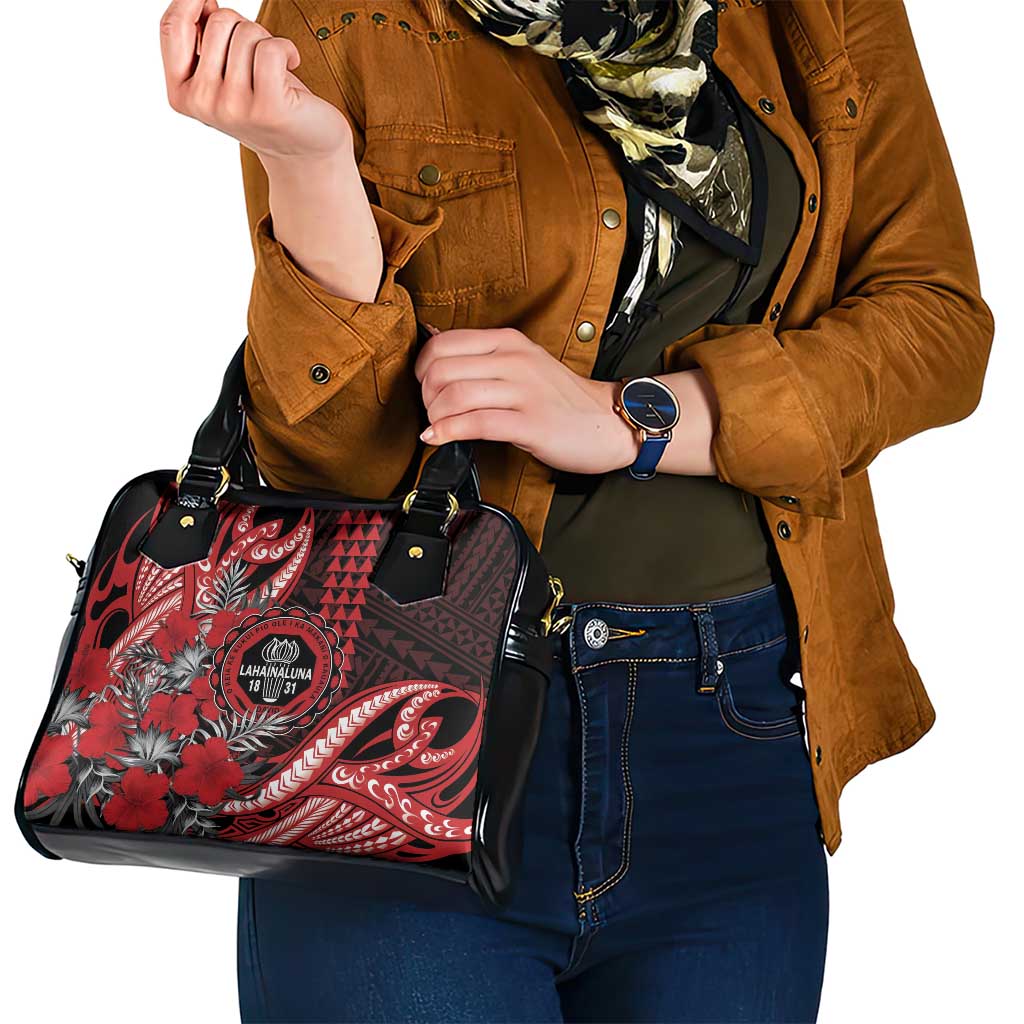 Hawaii Lahainaluna High School Shoulder Handbag Tribal Tattoo With Hibiscus Flowers