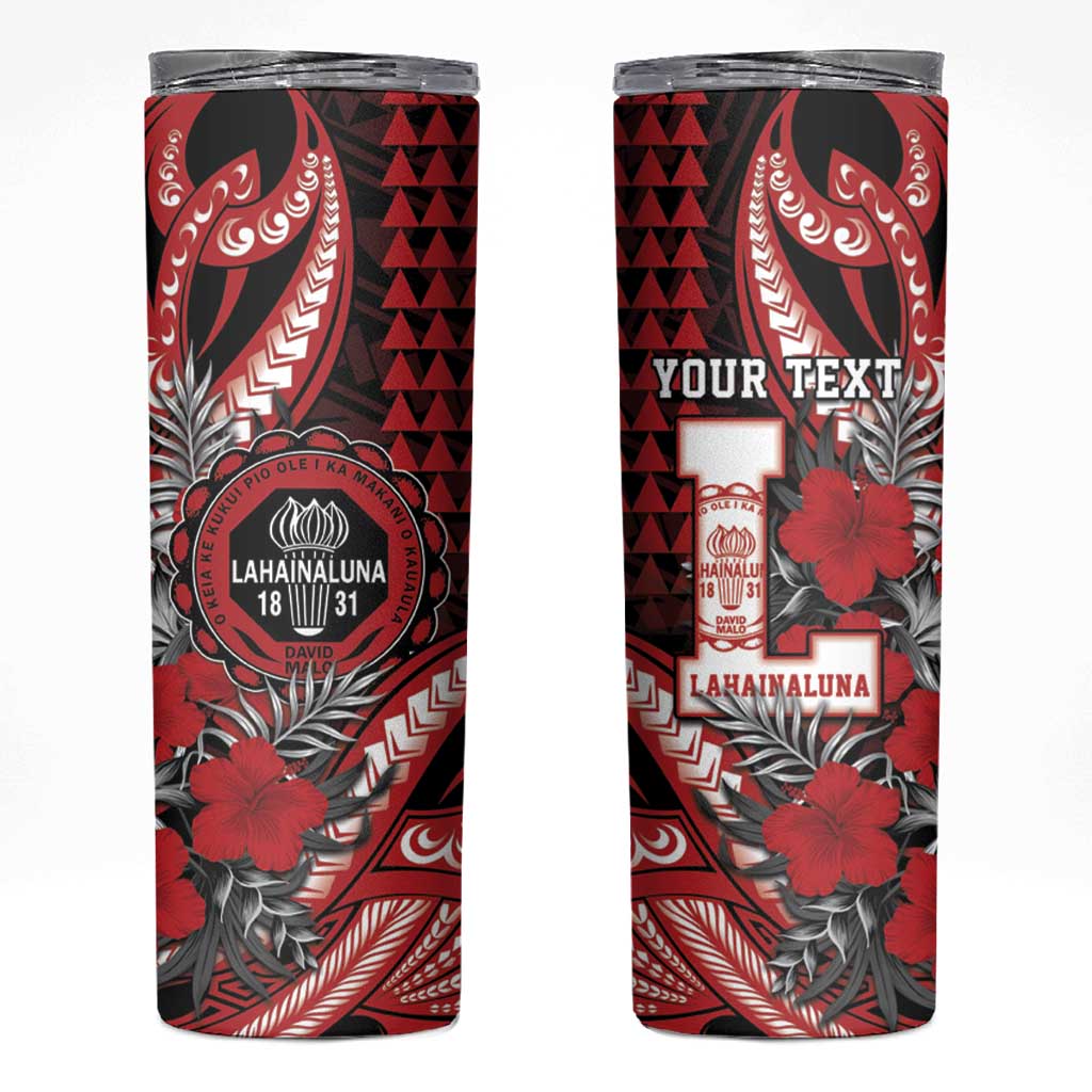 Personalized Hawaii Lahainaluna High School Skinny Tumbler Tribal Tattoo With Hibiscus Flowers LT05 Red - Polynesian Pride