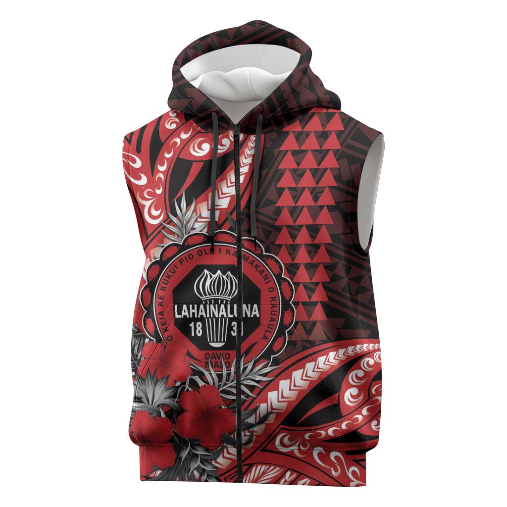 Personalized Hawaii Lahainaluna High School Sleeveless Zip Hoodie Tribal Tattoo With Hibiscus Flowers
