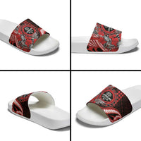 Hawaii Lahainaluna High School Slide Sandals Tribal Tattoo With Hibiscus Flowers