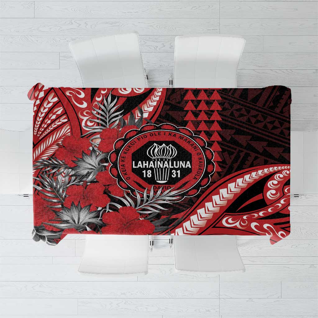 Hawaii Lahainaluna High School Tablecloth Tribal Tattoo With Hibiscus Flowers