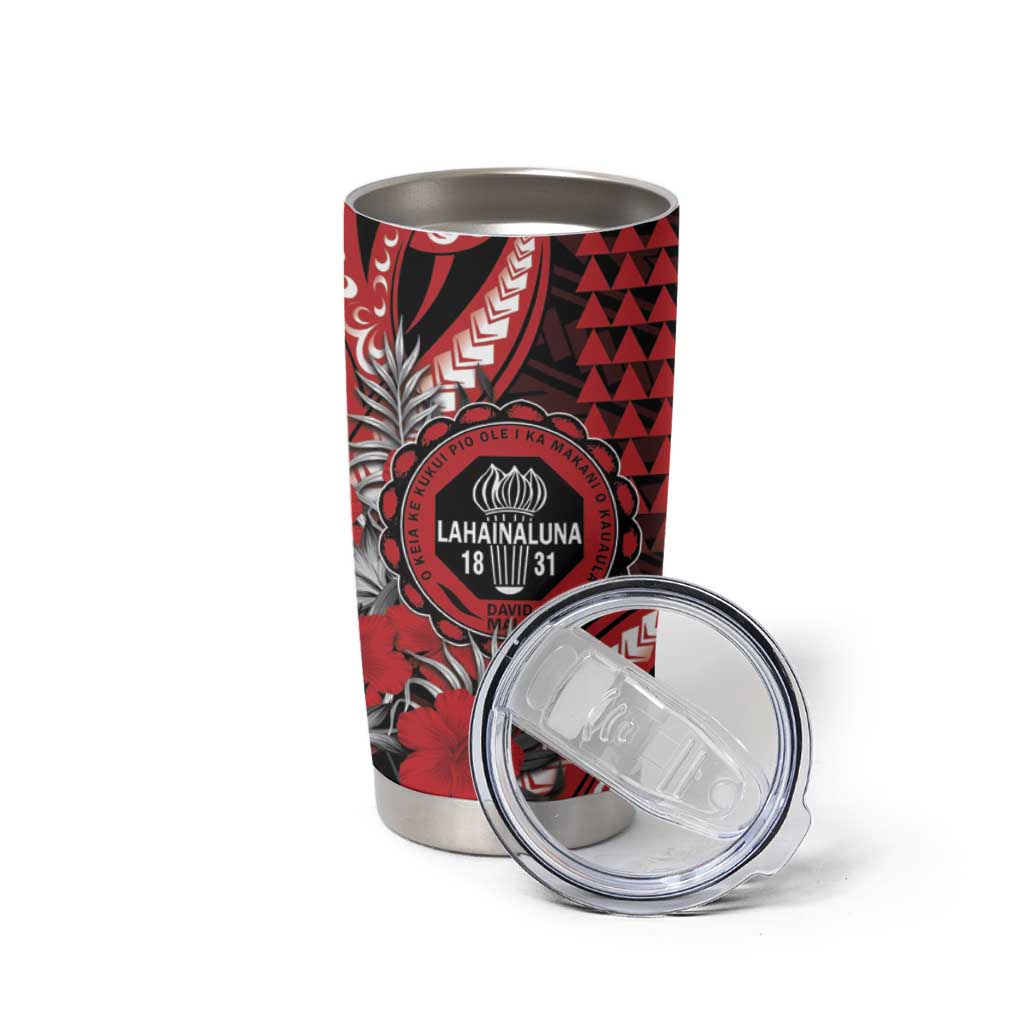 Personalized Hawaii Lahainaluna High School Tumbler Cup Tribal Tattoo With Hibiscus Flowers