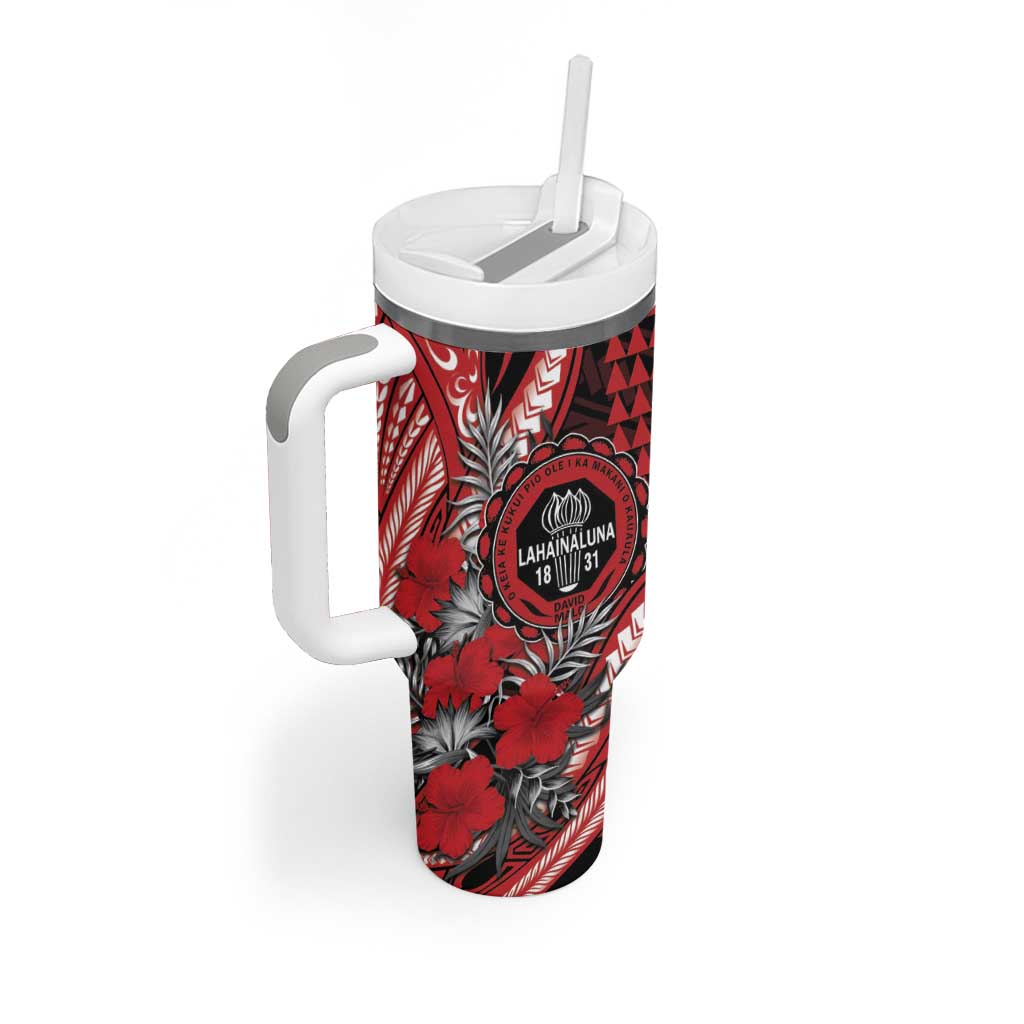Personalized Hawaii Lahainaluna High School Tumbler With Handle Tribal Tattoo With Hibiscus Flowers