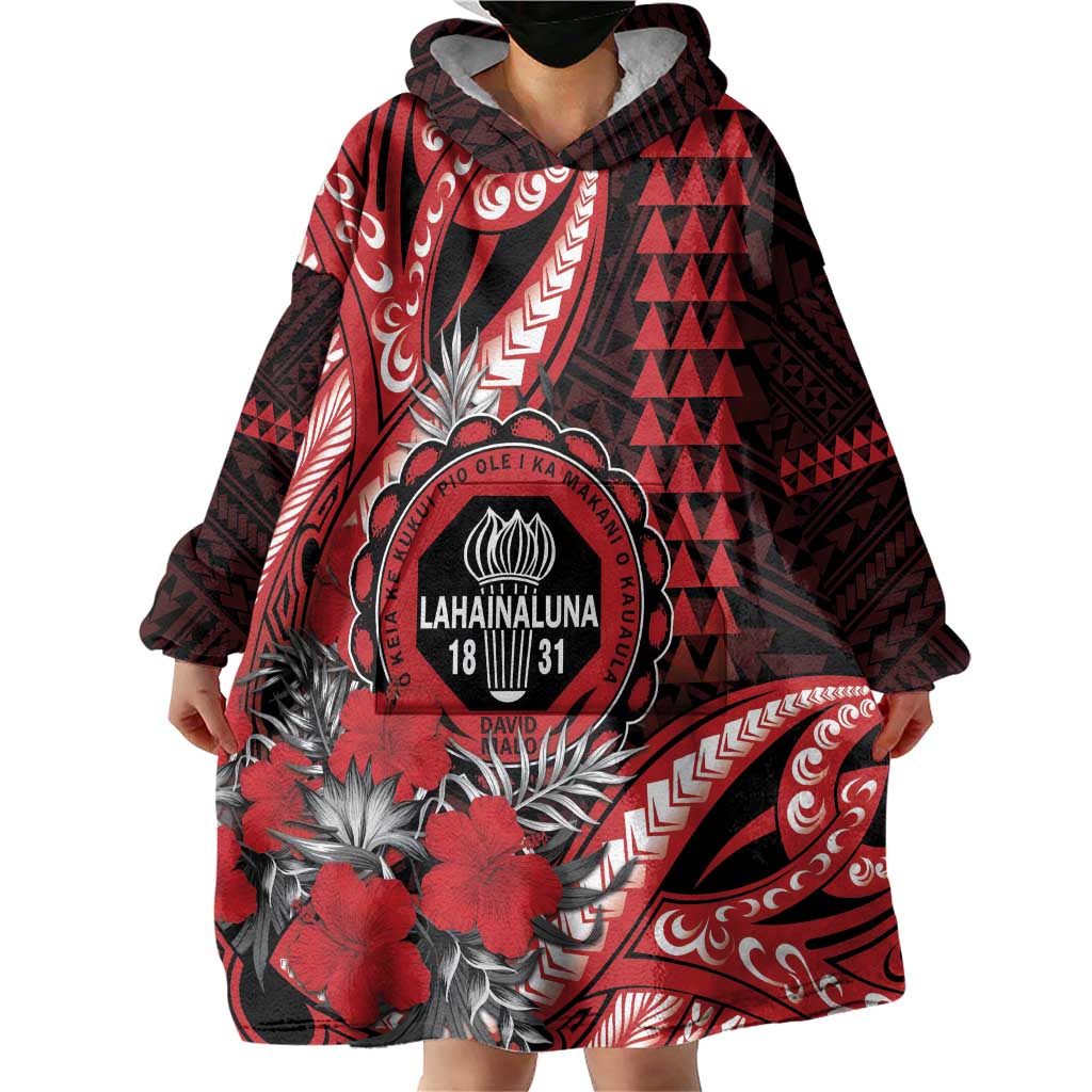 Personalized Hawaii Lahainaluna High School Wearable Blanket Hoodie Tribal Tattoo With Hibiscus Flowers