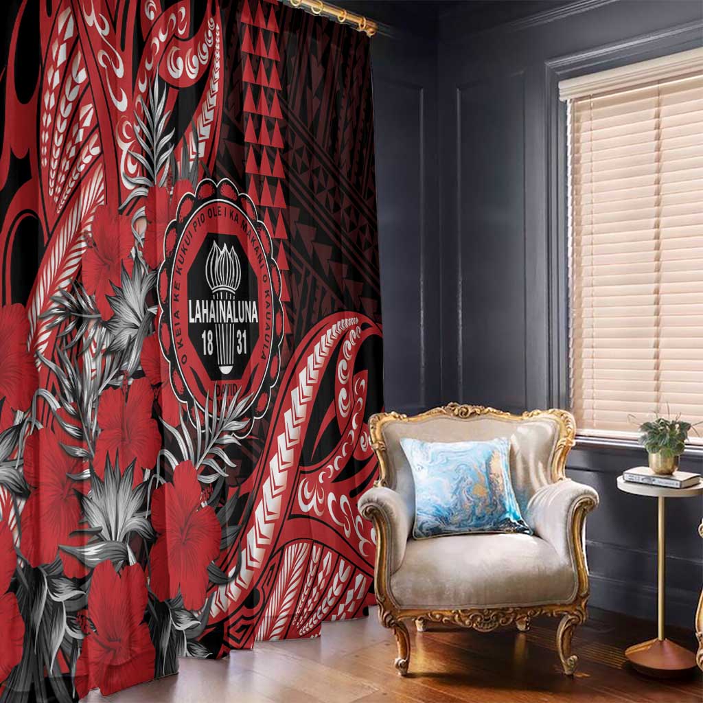 Hawaii Lahainaluna High School Window Curtain Tribal Tattoo With Hibiscus Flowers