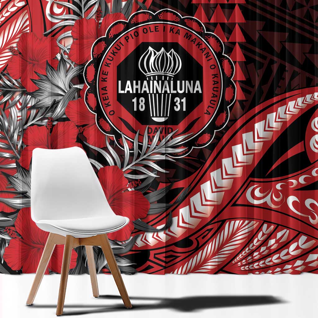 Hawaii Lahainaluna High School Window Curtain Tribal Tattoo With Hibiscus Flowers