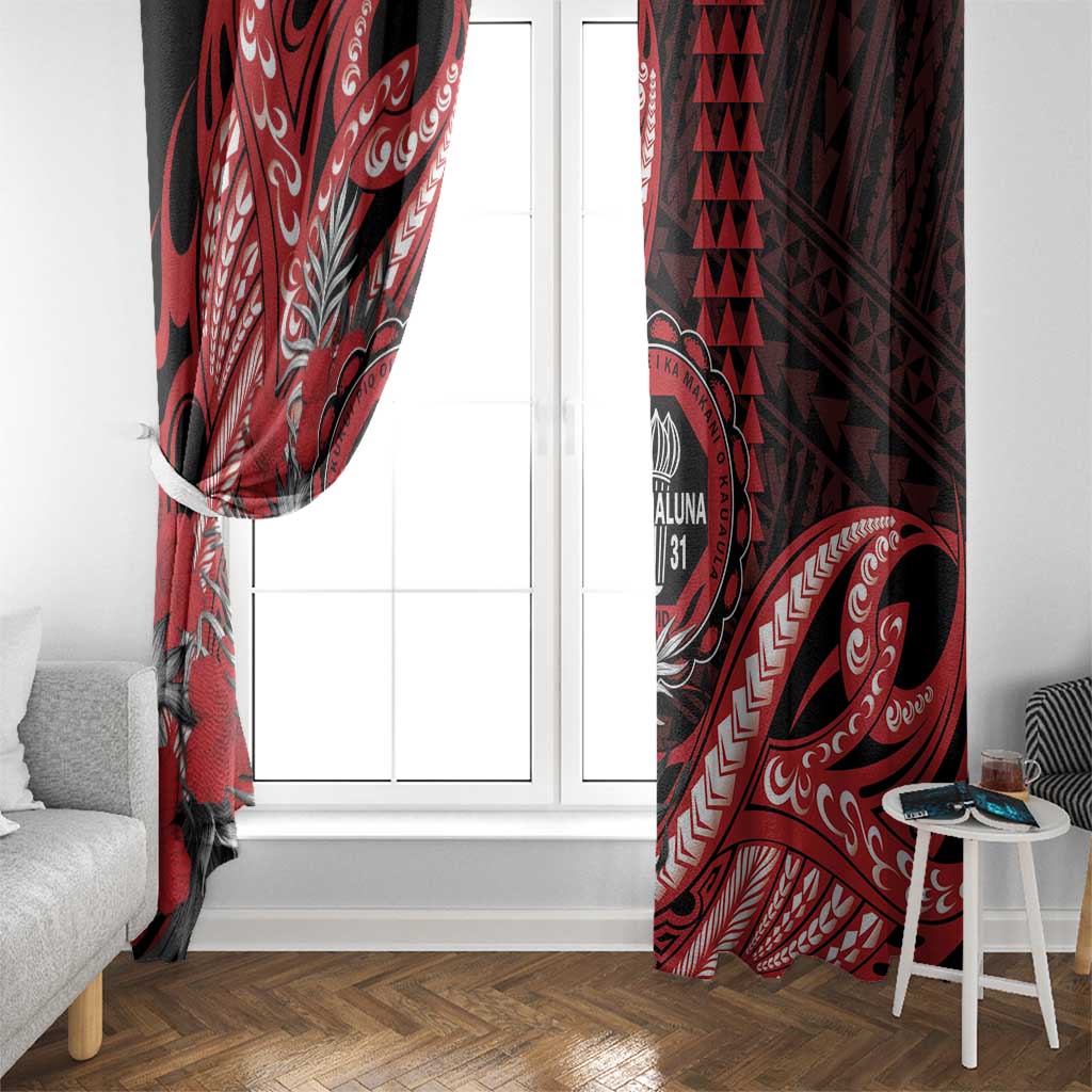 Hawaii Lahainaluna High School Window Curtain Tribal Tattoo With Hibiscus Flowers