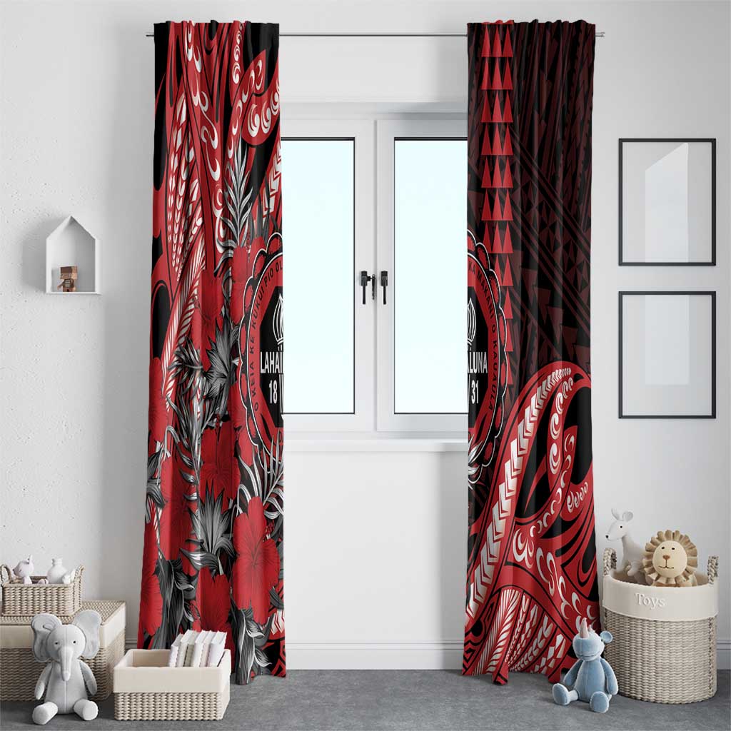 Hawaii Lahainaluna High School Window Curtain Tribal Tattoo With Hibiscus Flowers