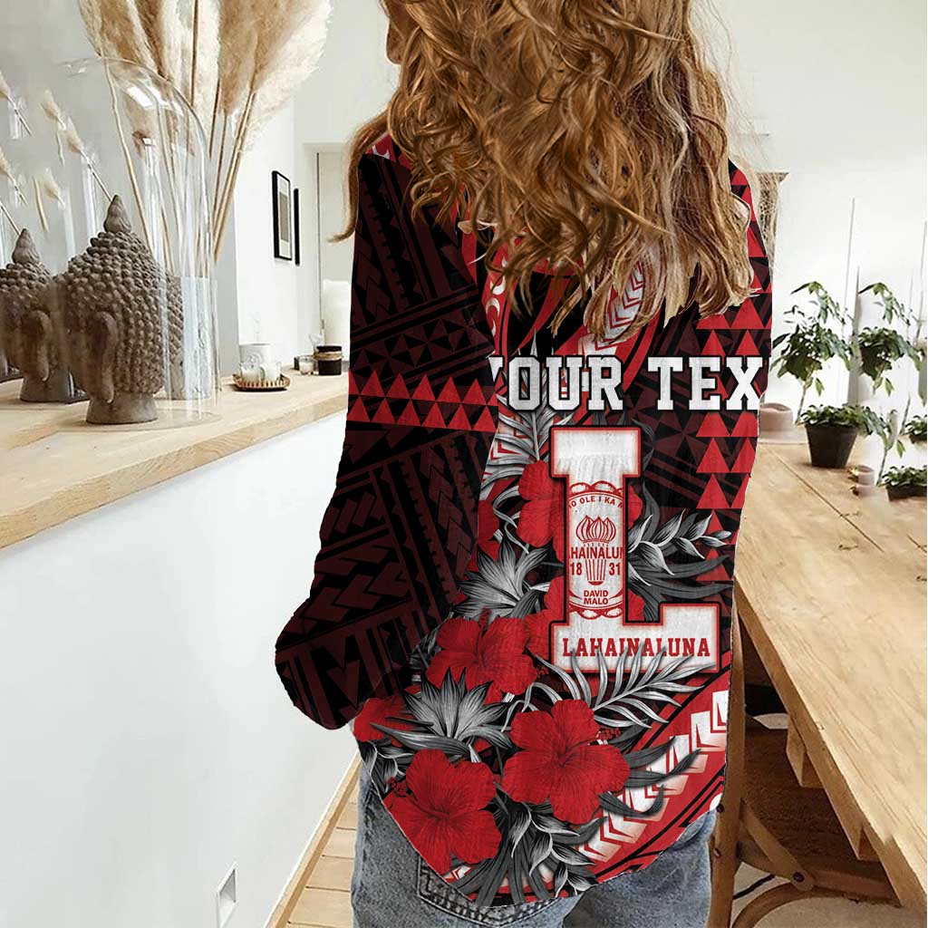 Personalized Hawaii Lahainaluna High School Women Casual Shirt Tribal Tattoo With Hibiscus Flowers LT05 - Polynesian Pride
