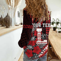 Personalized Hawaii Lahainaluna High School Women Casual Shirt Tribal Tattoo With Hibiscus Flowers LT05 - Polynesian Pride