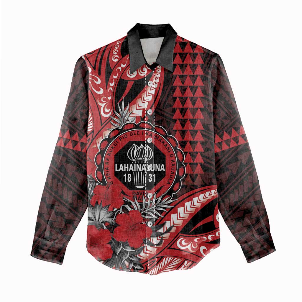 Personalized Hawaii Lahainaluna High School Women Casual Shirt Tribal Tattoo With Hibiscus Flowers LT05 - Polynesian Pride