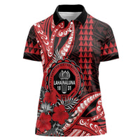 Personalized Hawaii Lahainaluna High School Women Polo Shirt Tribal Tattoo With Hibiscus Flowers LT05 Female Red - Polynesian Pride