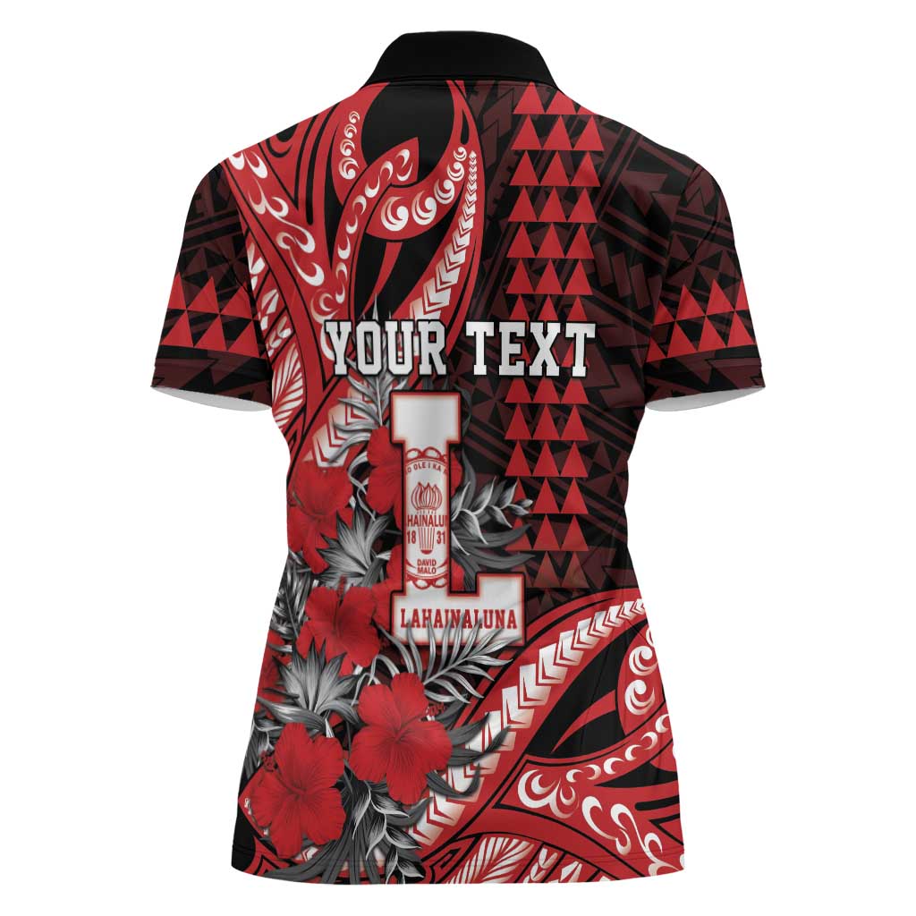 Personalized Hawaii Lahainaluna High School Women Polo Shirt Tribal Tattoo With Hibiscus Flowers LT05 - Polynesian Pride