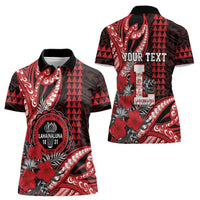 Personalized Hawaii Lahainaluna High School Women Polo Shirt Tribal Tattoo With Hibiscus Flowers LT05 - Polynesian Pride