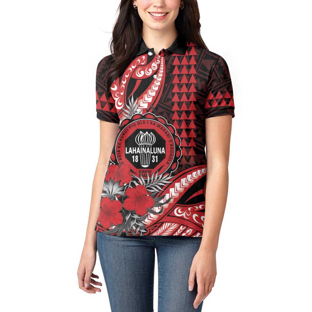 Personalized Hawaii Lahainaluna High School Women Polo Shirt Tribal Tattoo With Hibiscus Flowers LT05 - Polynesian Pride