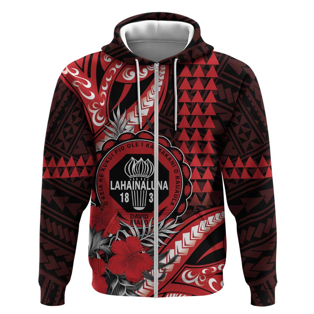 Personalized Hawaii Lahainaluna High School Zip Hoodie Tribal Tattoo With Hibiscus Flowers