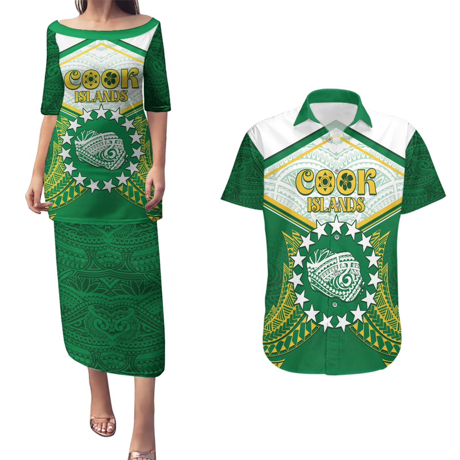 Personalised Cook Islands Ra o te Ui Ariki Couples Matching Puletasi and Hawaiian Shirt Polynesian Pattern