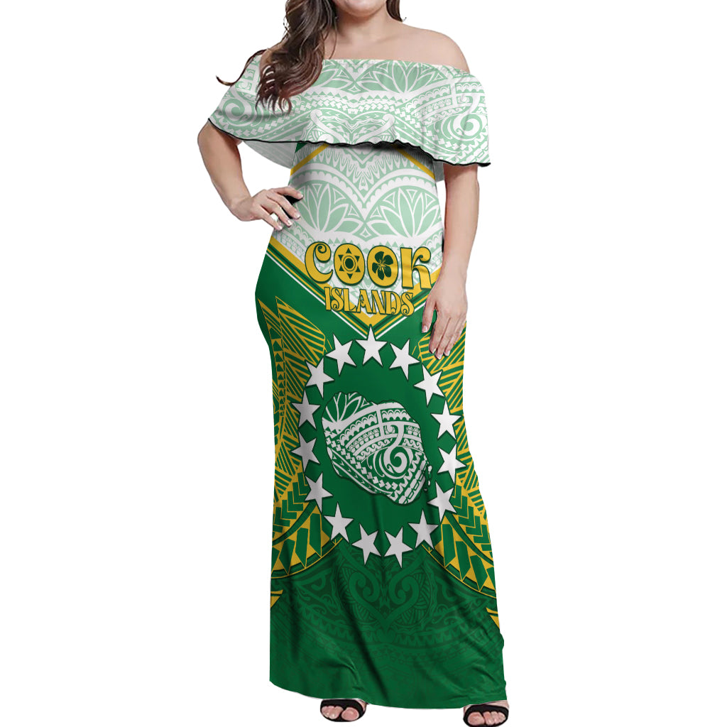Personalised Cook Islands Ra o te Ui Ariki Off Shoulder Maxi Dress Polynesian Pattern